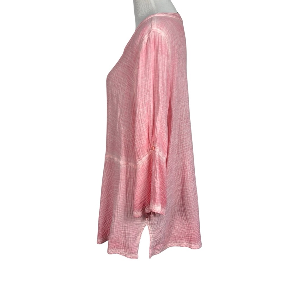 Focus Casual Life Gauze Top Pink Women's Size Large Asymmetric Hem Lagenlook - Picture 3 of 7
